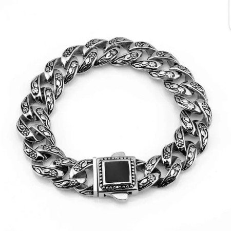 Men’s Black Gemstone Stainless Steel Bracelet(SB-006)
