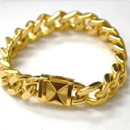Gold Color Stainless Steel Curb Bracelet (SB-007)