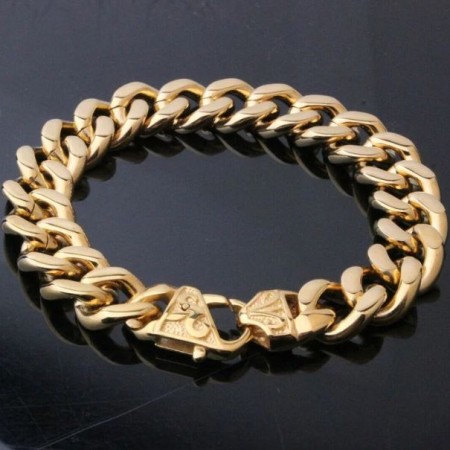 Stainless Steel Bracelet Curb Link Chain for Men Golden (SB-014)