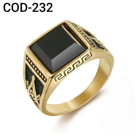 Retro 316L High Quality Black Stone Finger Ring For Men (232)