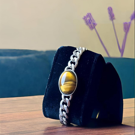 Salman Tiger Stone Stainless Steel Bracelet [SB-325]