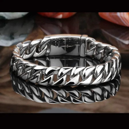 Stainless Steel Silver Curb Link Chain for Men Bracelet [SB-322]