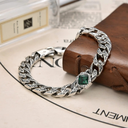 Retro green Stone Stainless-Steel Bracelet-[SB-314]