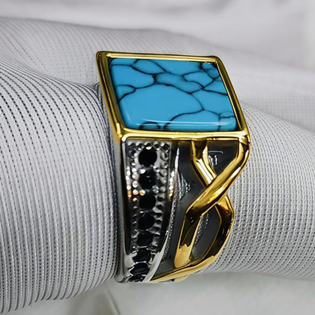 Turkish Origin Handmade Turquoise Stone Finger Ring For Men (216)