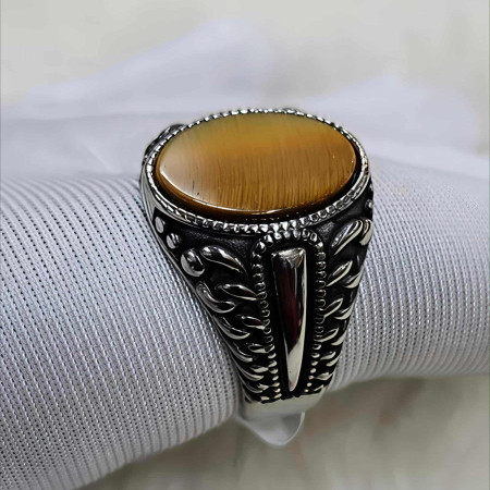 Turkish Origin Handmade Tiger Stone Finger Ring For Men (227)