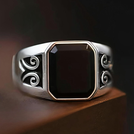 JP Italian Black Stone Finger Ring-COD-229